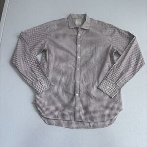 Billy Reid Button Down Shirt Mens L White Red Standard Cut Long Sleeve Cotton